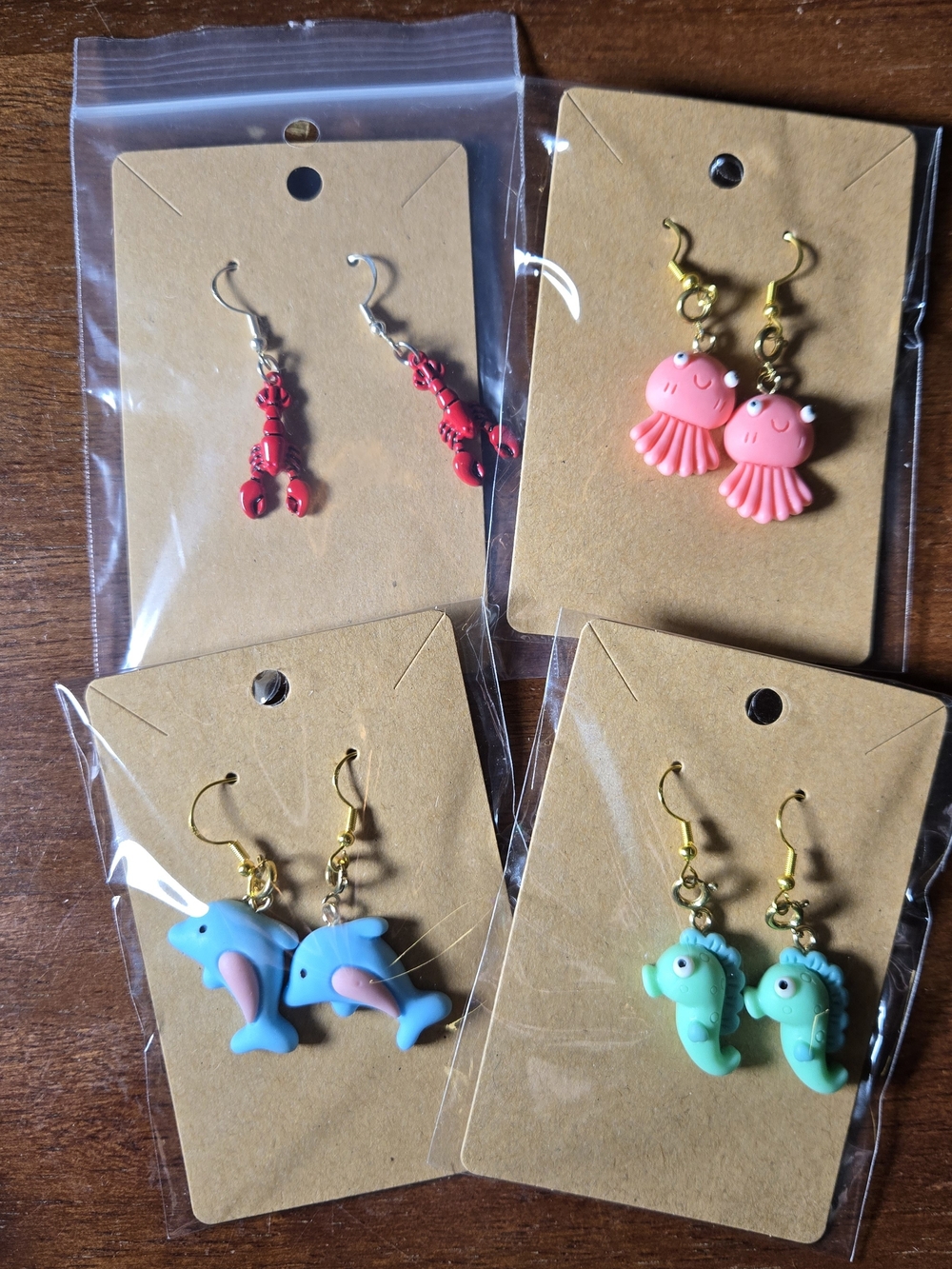 Cute Sea Creature Dangle Earrings - Sterling Gold & Silver